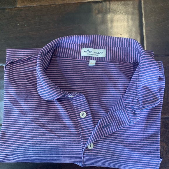 Peter Millar Summer Comfort Polo Shirt Purple Black  Stripe Size XL‎ Stretch - Picture 4 of 4